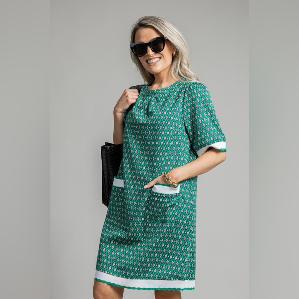 Voy Diamond Wavy Trim Mini Dress Green Medium